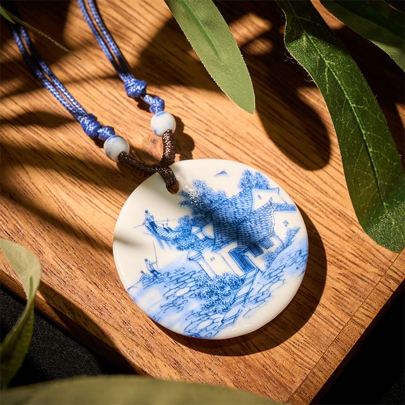 Nimara Ritual Ethnic Peony Peach Blossoms Lotus Symbol Ceramics Necklace Enlightenment Pendant