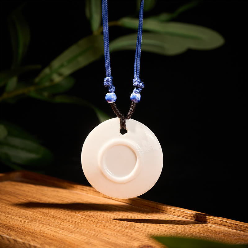 Nimara Ritual Ethnic Peony Peach Blossoms Lotus Symbol Ceramics Necklace Enlightenment Pendant
