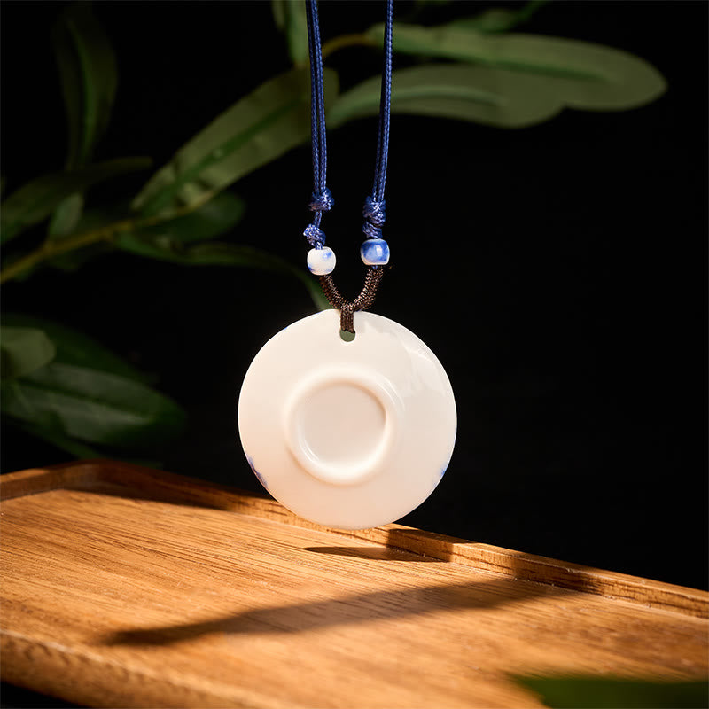 Nimara Ritual Ethnic Peony Peach Blossoms Lotus Symbol Ceramics Necklace Enlightenment Pendant