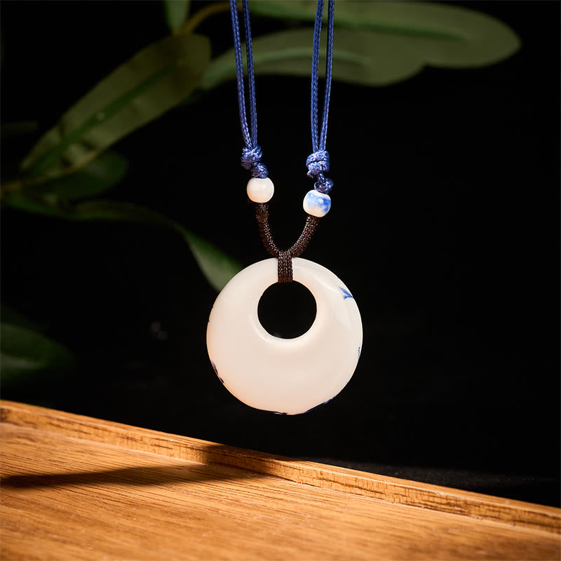 Nimara Ritual Ethnic Peony Peach Blossoms Lotus Symbol Ceramics Necklace Enlightenment Pendant