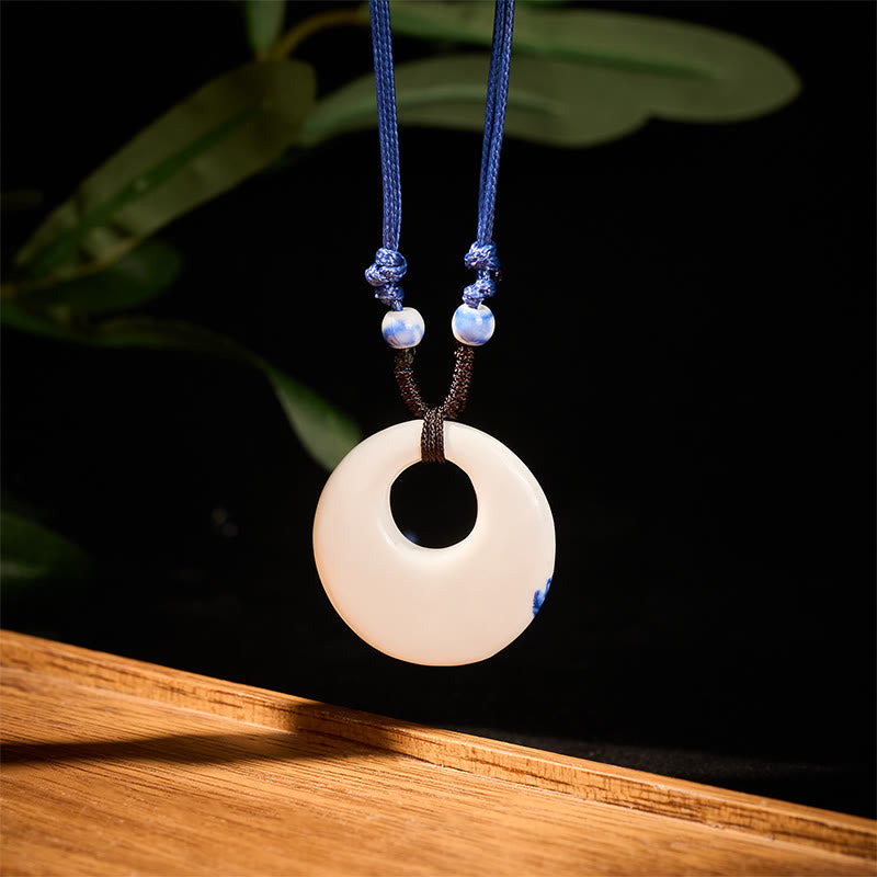 Nimara Ritual Ethnic Peony Peach Blossoms Lotus Symbol Ceramics Necklace Enlightenment Pendant