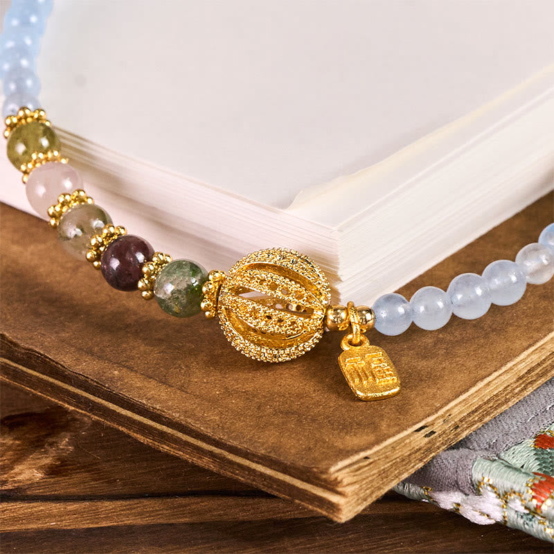 Nimara Ritual Fu Character Blue Chalcedony Emotional Balance Key Chain Phone Hanging Decoration