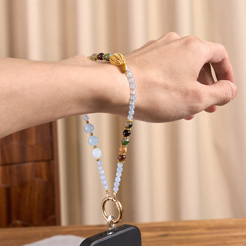 Nimara Ritual Fu Character Blue Chalcedony Emotional Balance Key Chain Phone Hanging Decoration