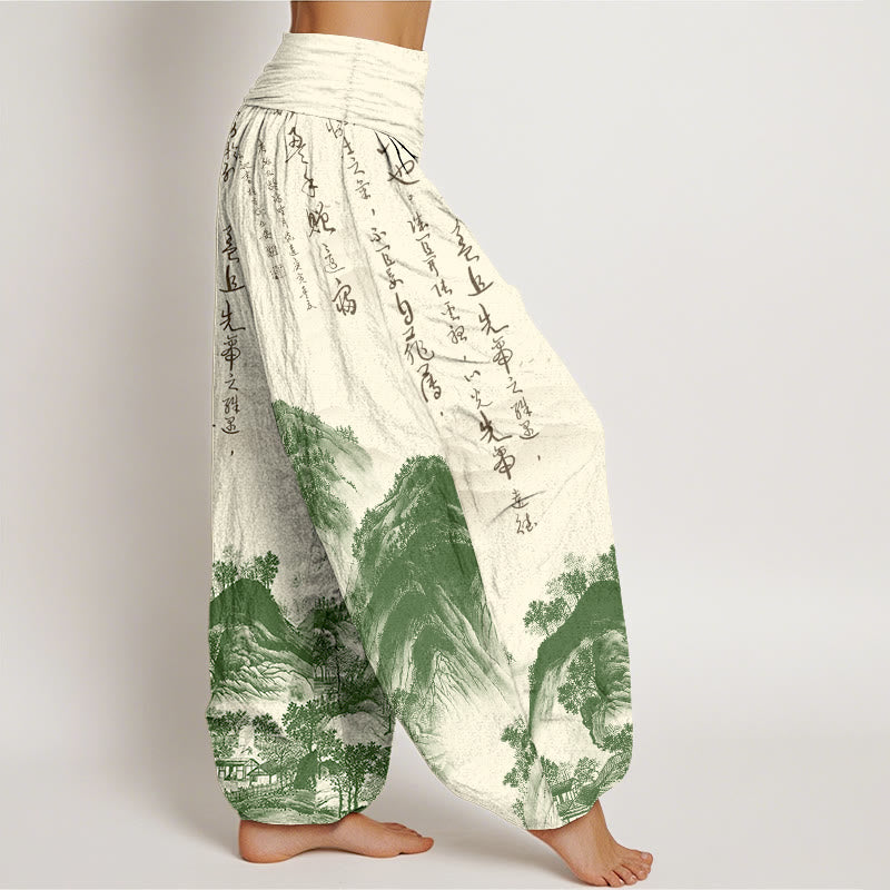 Nimara Ritual Pure Cotton Chinese Calligraphy Landscape Painting Women's Elastic Waist Harem Pants