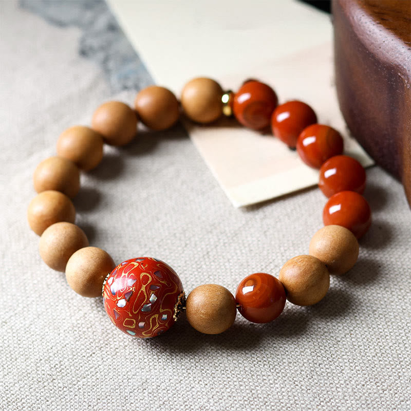 Nimara Ritual Lacquer Craft Bead Sandalwood South Red Agated Protection Bracelet