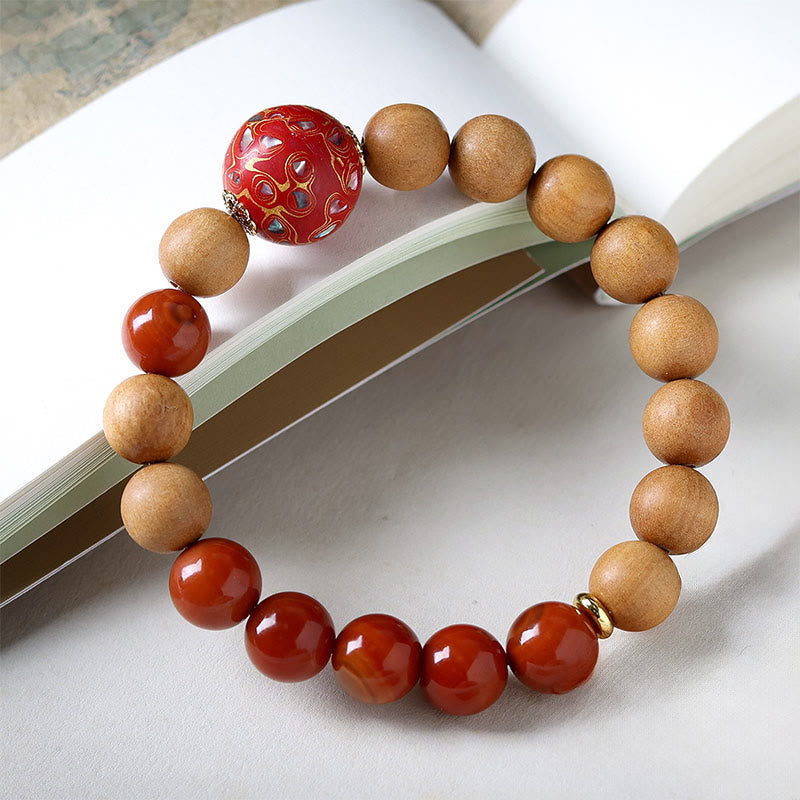 Nimara Ritual Lacquer Craft Bead Sandalwood South Red Agated Protection Bracelet