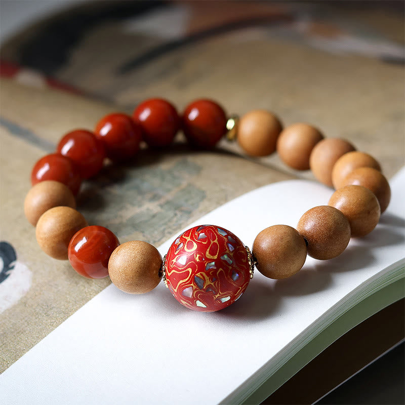 Nimara Ritual Lacquer Craft Bead Sandalwood South Red Agated Protection Bracelet