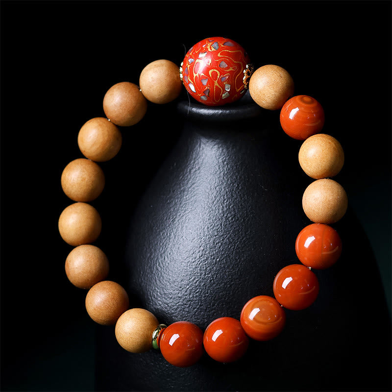 Nimara Ritual Lacquer Craft Bead Sandalwood South Red Agated Protection Bracelet