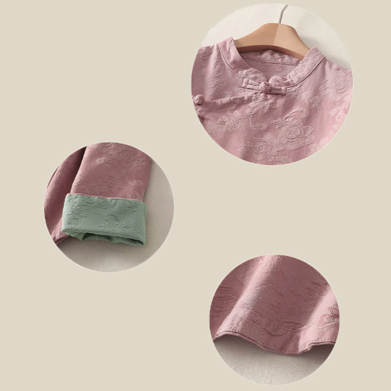 Nimara Ritual Jacquard Diagonal Placket Long Sleeve Women's Cotton Linen Buttons Shirt