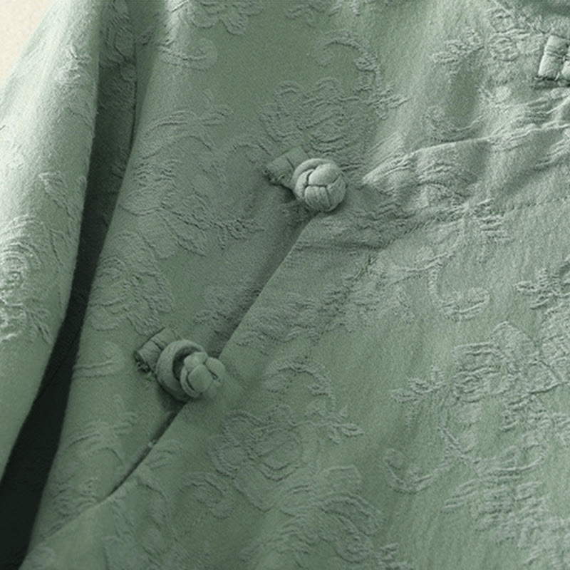 Nimara Ritual Jacquard Diagonal Placket Long Sleeve Women's Cotton Linen Buttons Shirt