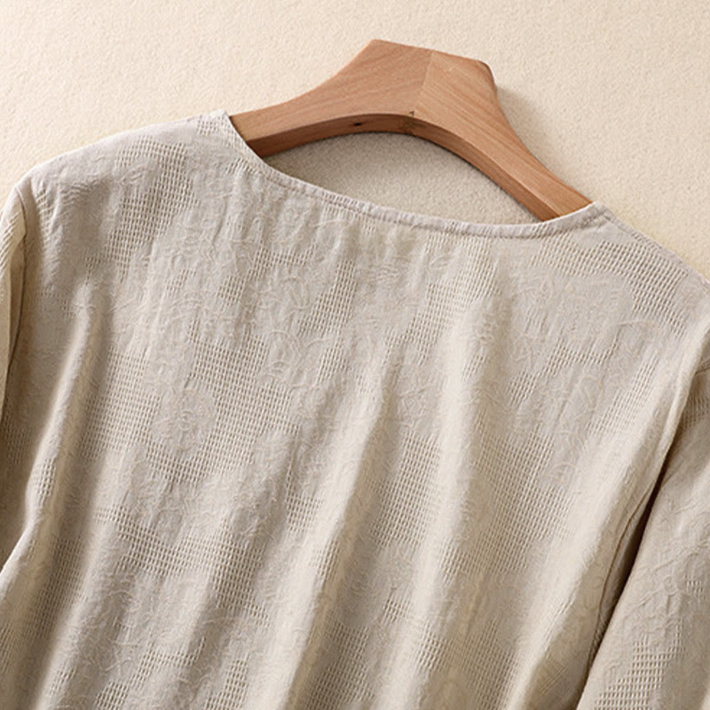 Nimara Ritual Jacquard Irregular Hem Pleated Design Women's Long Sleeve Shirt