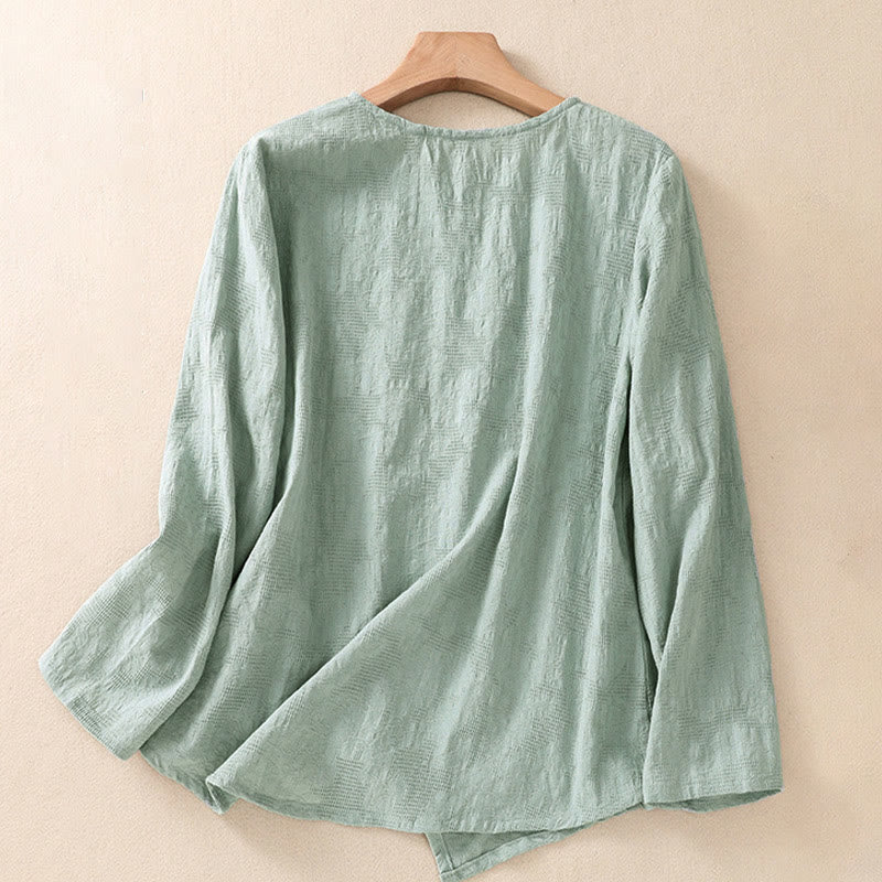 Nimara Ritual Jacquard Irregular Hem Pleated Design Women's Long Sleeve Shirt