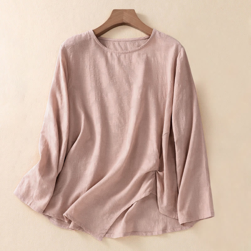 Nimara Ritual Jacquard Irregular Hem Pleated Design Women's Long Sleeve Shirt