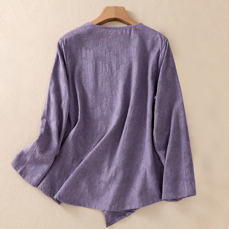 Nimara Ritual Jacquard Irregular Hem Pleated Design Women's Long Sleeve Shirt