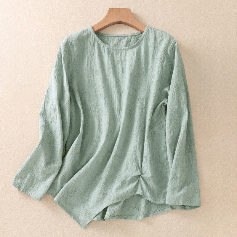 Nimara Ritual Jacquard Irregular Hem Pleated Design Women's Long Sleeve Shirt
