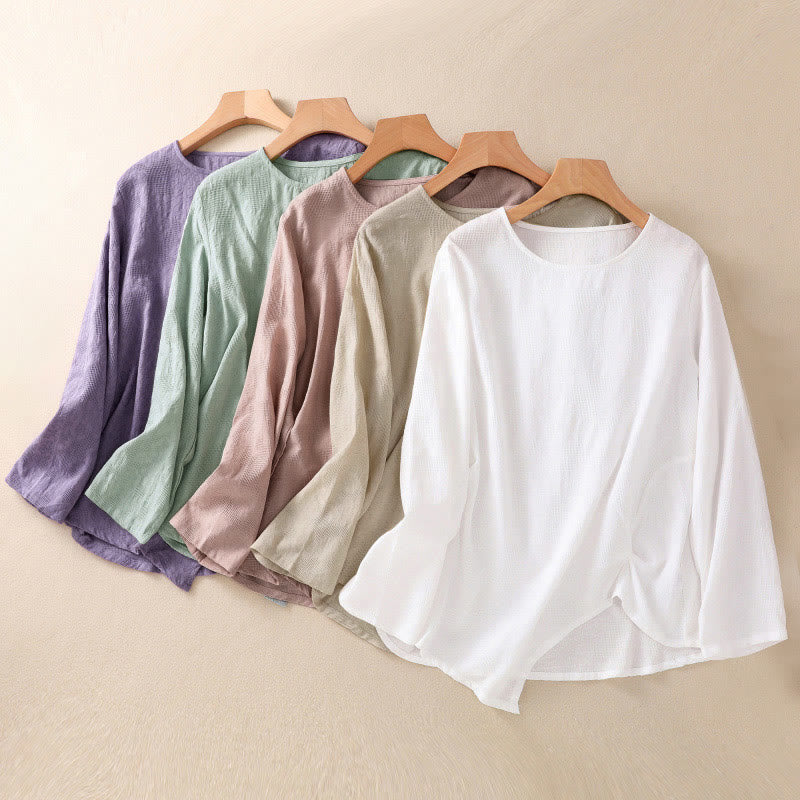 Nimara Ritual Jacquard Irregular Hem Pleated Design Women's Long Sleeve Shirt