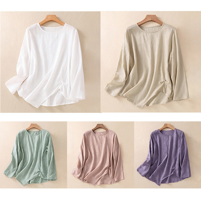 Nimara Ritual Jacquard Irregular Hem Pleated Design Women's Long Sleeve Shirt
