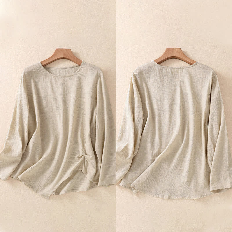 Nimara Ritual Jacquard Irregular Hem Pleated Design Women's Long Sleeve Shirt