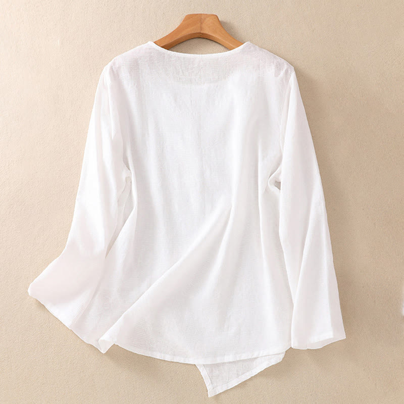 Nimara Ritual Jacquard Irregular Hem Pleated Design Women's Long Sleeve Shirt