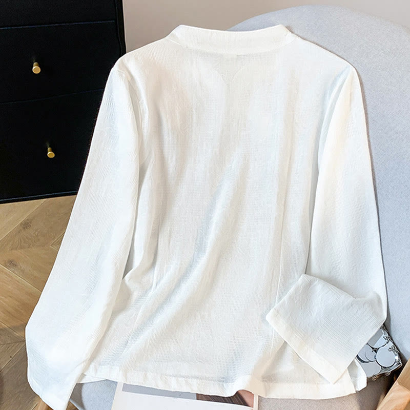 Nimara Ritual Commute Jacquard Chinese Frog-Button Mandarin Collar Long Sleeve Women's Shirt