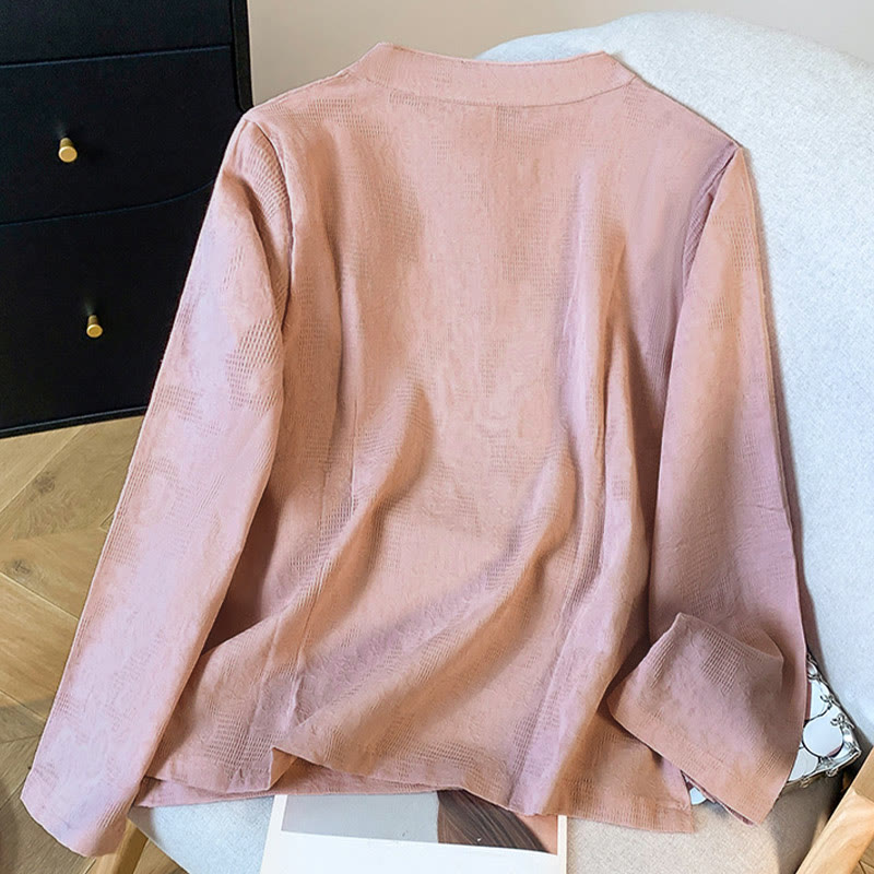 Nimara Ritual Commute Jacquard Chinese Frog-Button Mandarin Collar Long Sleeve Women's Shirt