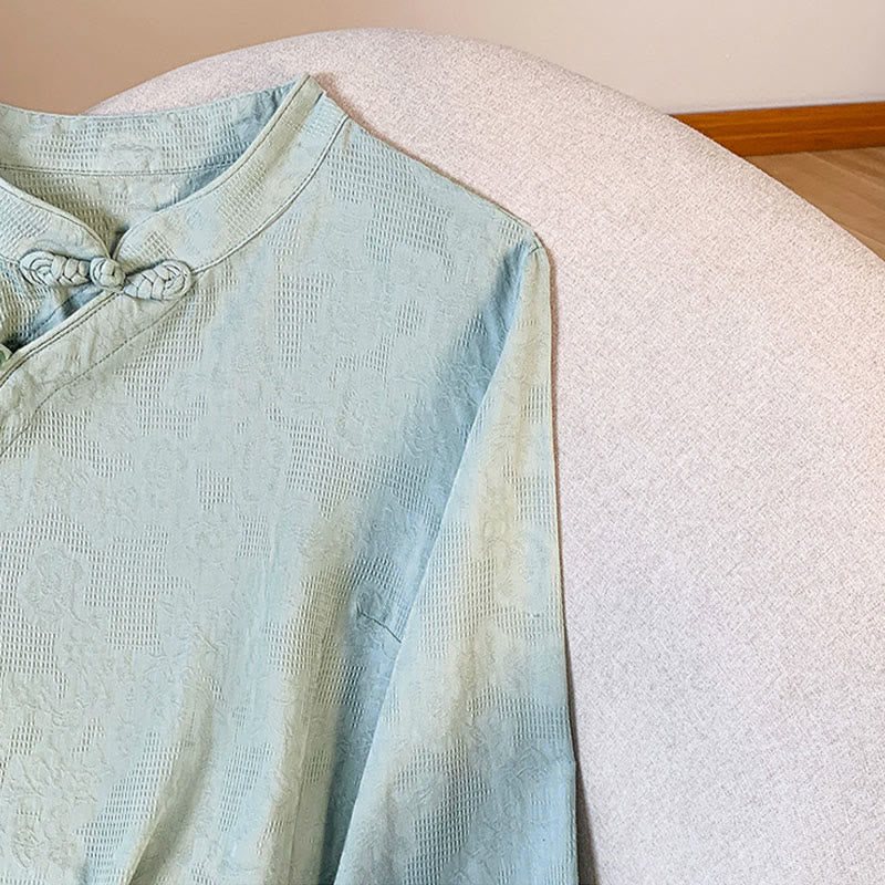 Nimara Ritual Commute Jacquard Chinese Frog-Button Mandarin Collar Long Sleeve Women's Shirt