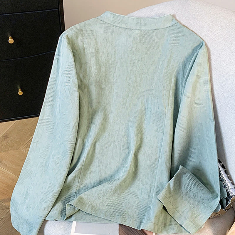Nimara Ritual Commute Jacquard Chinese Frog-Button Mandarin Collar Long Sleeve Women's Shirt