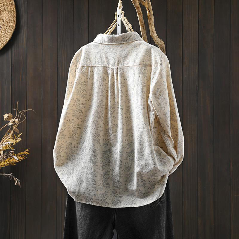 Nimara Ritual Fall Floral Print Design Buttons Women's Cotton Long Sleeve Shirt
