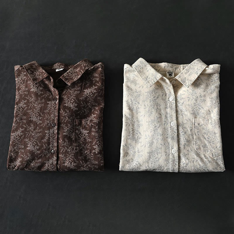 Nimara Ritual Fall Floral Print Design Buttons Women's Cotton Long Sleeve Shirt