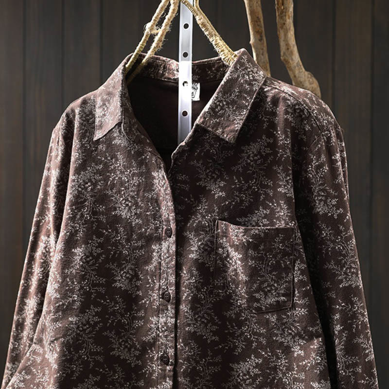 Nimara Ritual Fall Floral Print Design Buttons Women's Cotton Long Sleeve Shirt