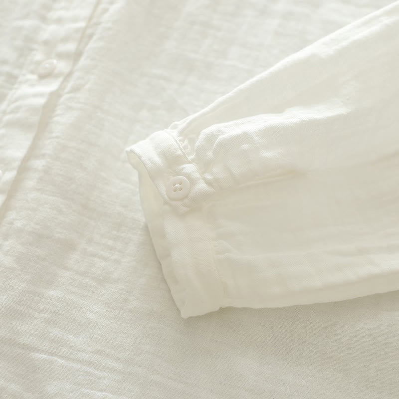 Nimara Ritual Fall White Colorful Floral Embroidery Buttons Women's Cotton Long Sleeve Shirt