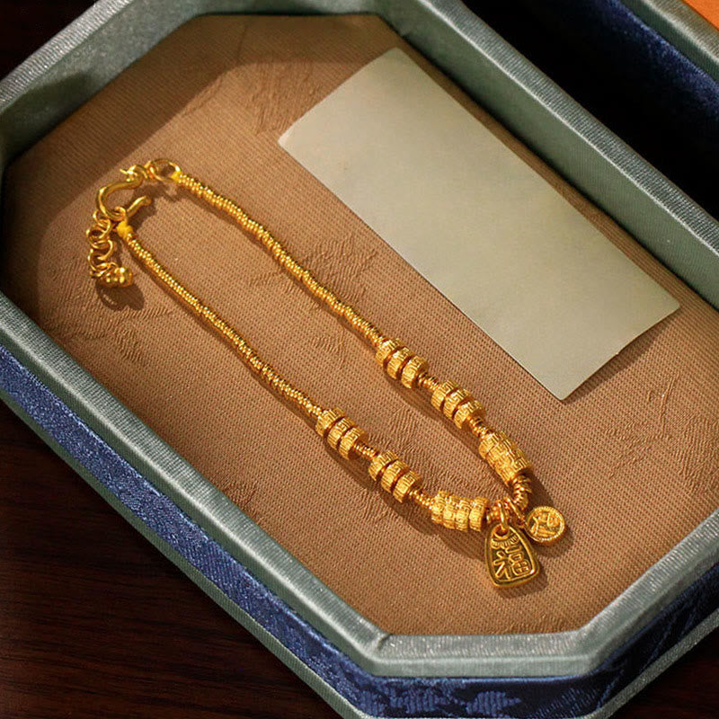 Nimara Ritual 24k Gold Plated Brass Fu Character Lucky Charm Blessing Bracelet
