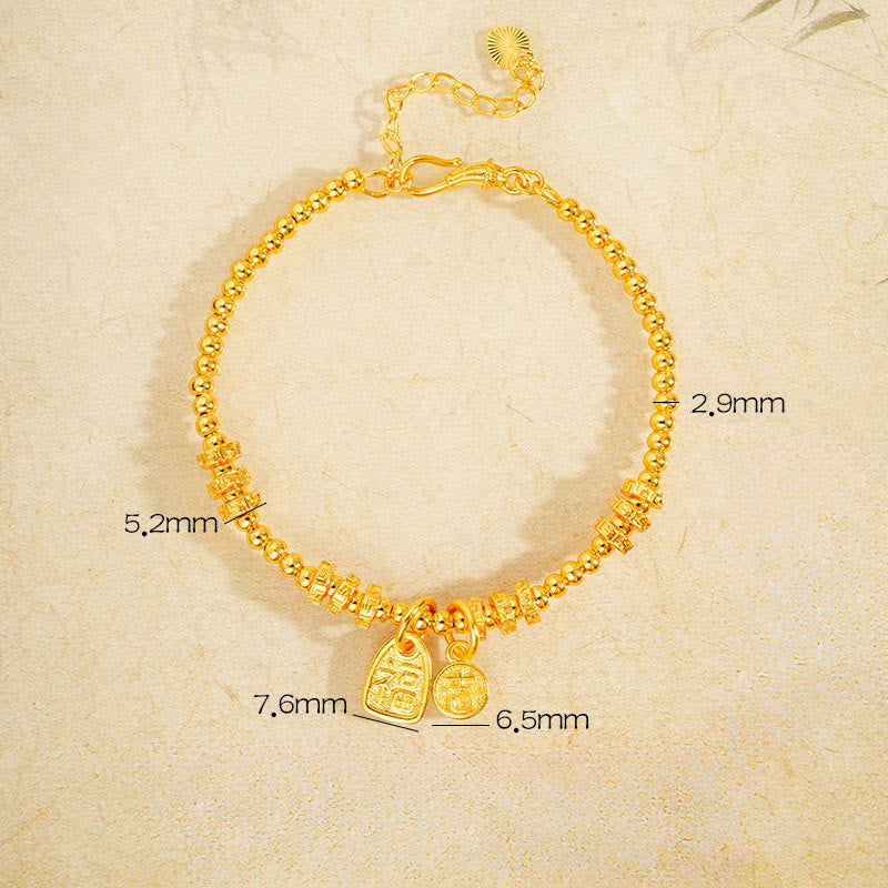 Nimara Ritual 24k Gold Plated Brass Fu Character Lucky Charm Blessing Bracelet