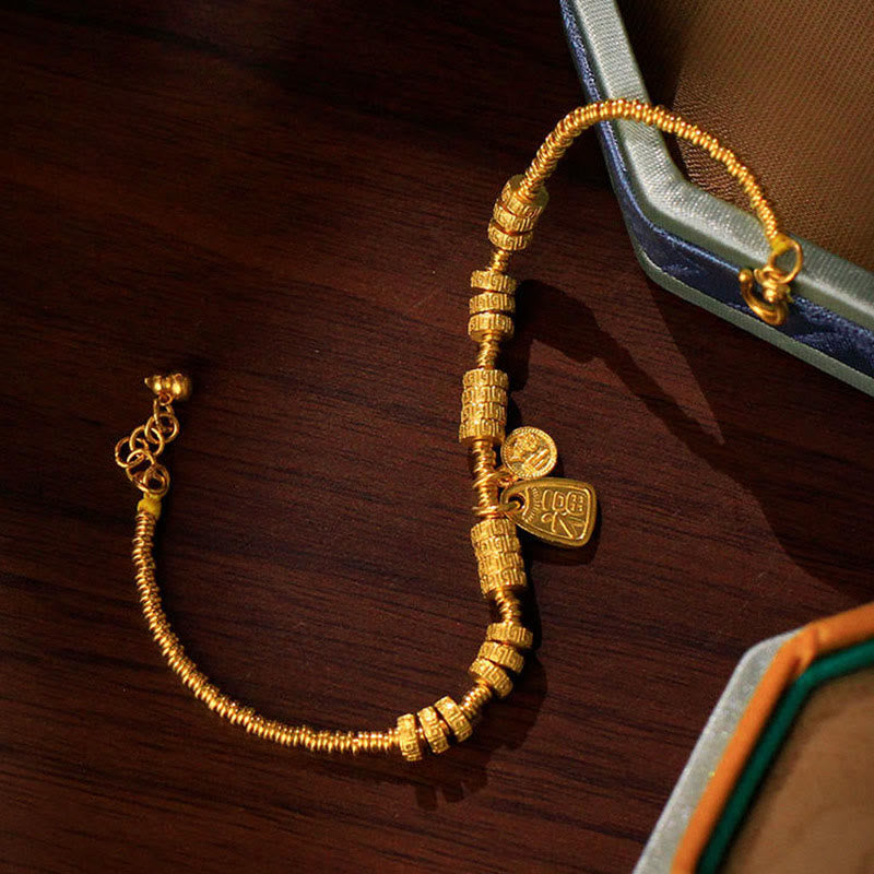 Nimara Ritual 24k Gold Plated Brass Fu Character Lucky Charm Blessing Bracelet