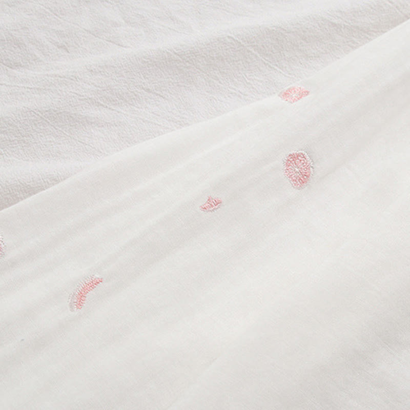 Nimara Ritual Fall Pink Plum Blossoms Embroidery Buttons Women's Cotton Long Sleeve Shirt