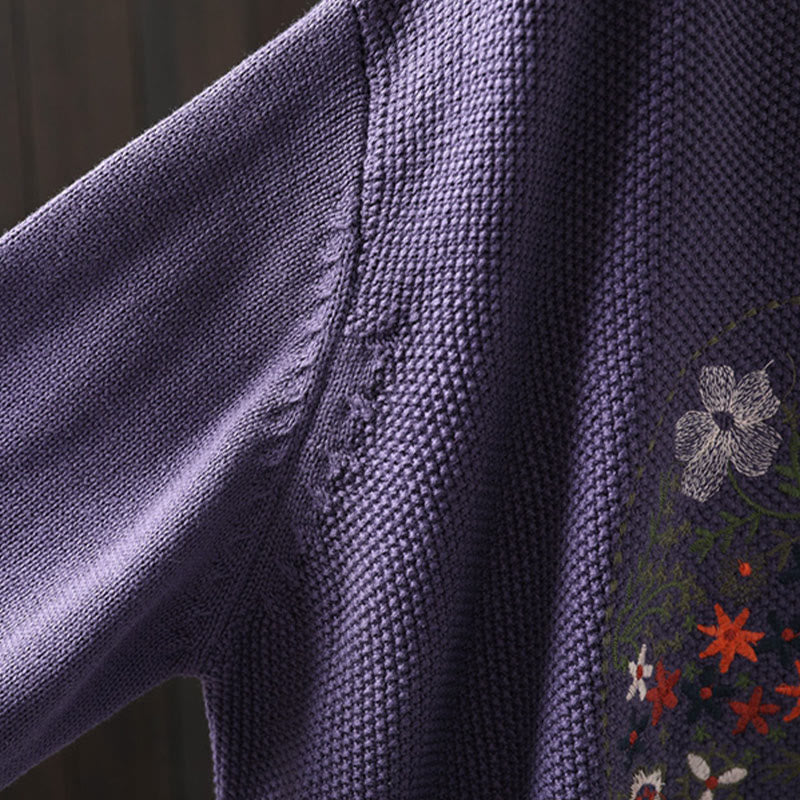 Nimara Ritual Floral Embroidery Buttons Cotton Women's Long Sleeve Knitted Cardigan Sweater