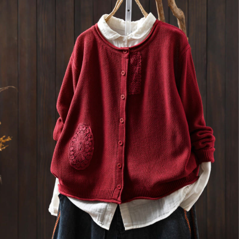 Nimara Ritual Fall Floral Buttons Cotton Women's Long Sleeve Knitted Cardigan Sweater