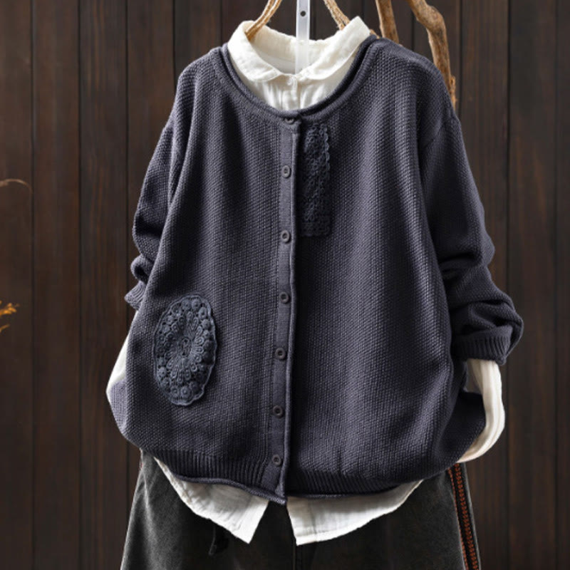 Nimara Ritual Fall Floral Buttons Cotton Women's Long Sleeve Knitted Cardigan Sweater