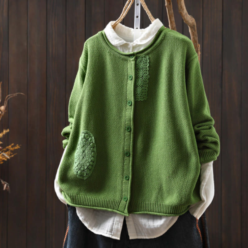 Nimara Ritual Fall Floral Buttons Cotton Women's Long Sleeve Knitted Cardigan Sweater