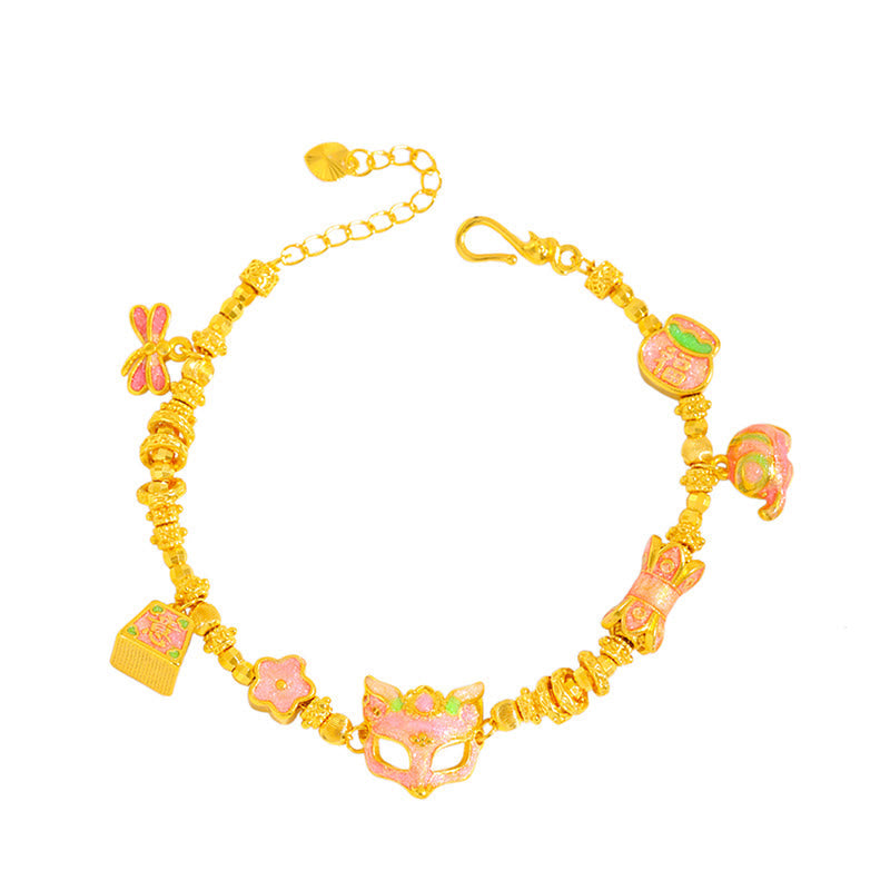 Nimara Ritual 24k Gold Plated Brass Fox Fu Character Ruyi Charm Luck Bracelet