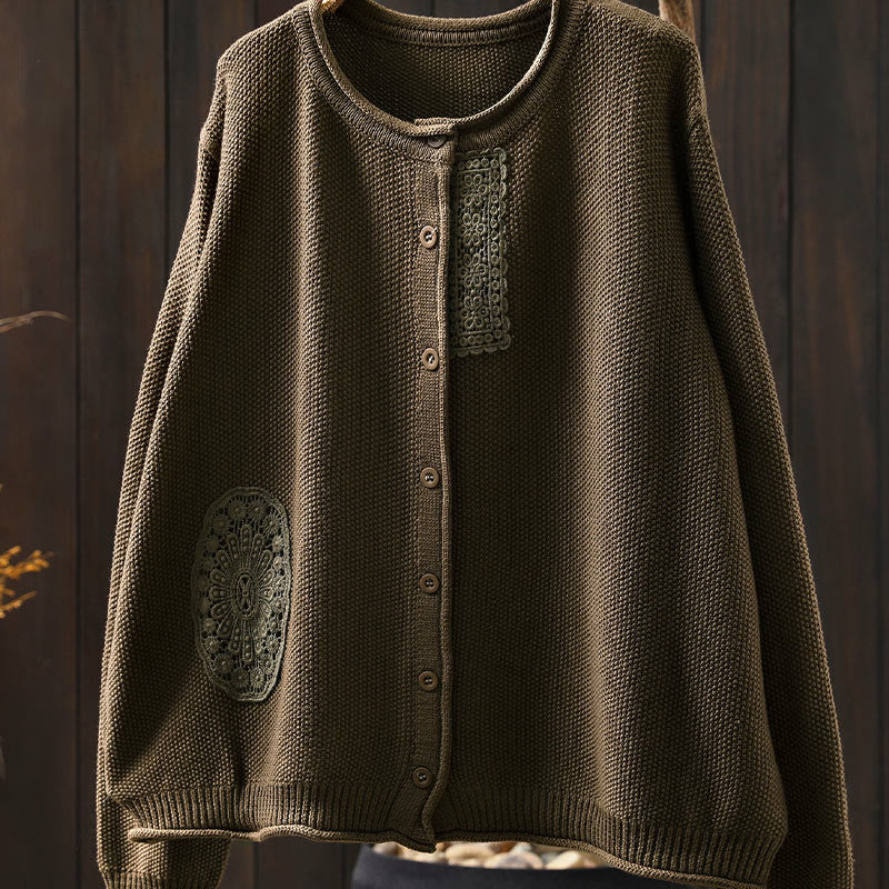 Nimara Ritual Fall Floral Buttons Cotton Women's Long Sleeve Knitted Cardigan Sweater