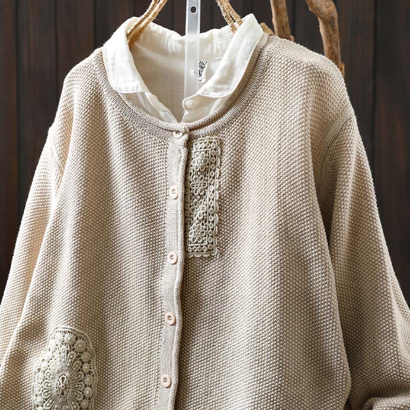 Nimara Ritual Fall Floral Buttons Cotton Women's Long Sleeve Knitted Cardigan Sweater