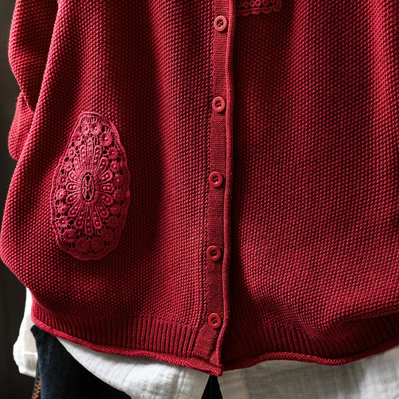 Nimara Ritual Fall Floral Buttons Cotton Women's Long Sleeve Knitted Cardigan Sweater