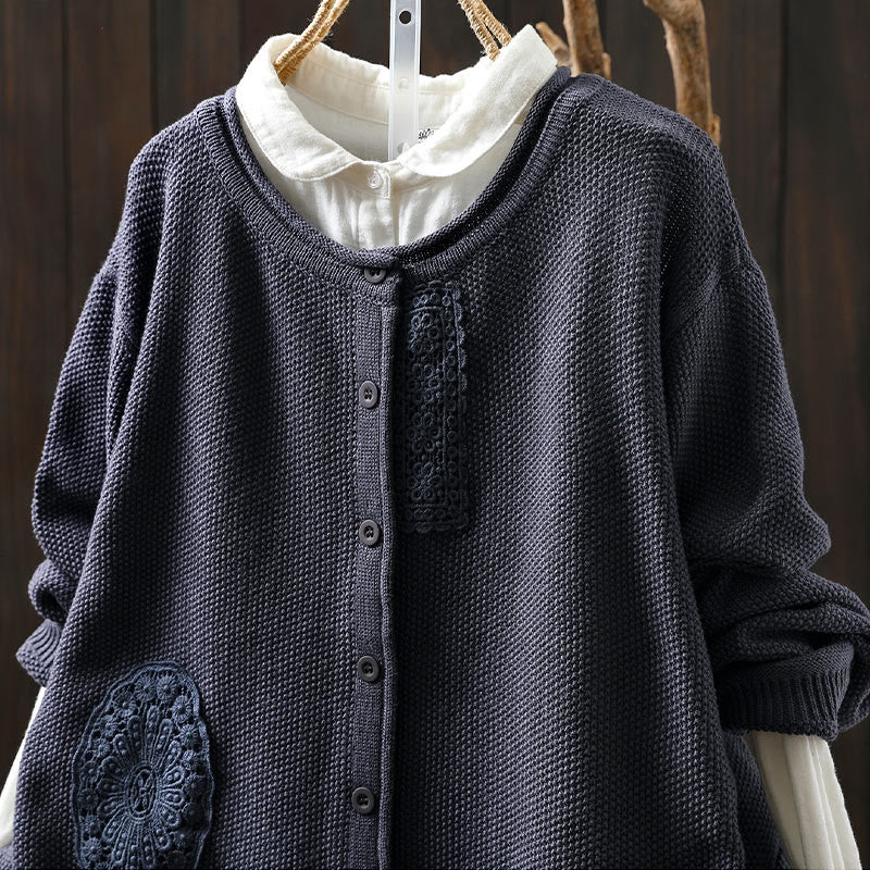 Nimara Ritual Fall Floral Buttons Cotton Women's Long Sleeve Knitted Cardigan Sweater