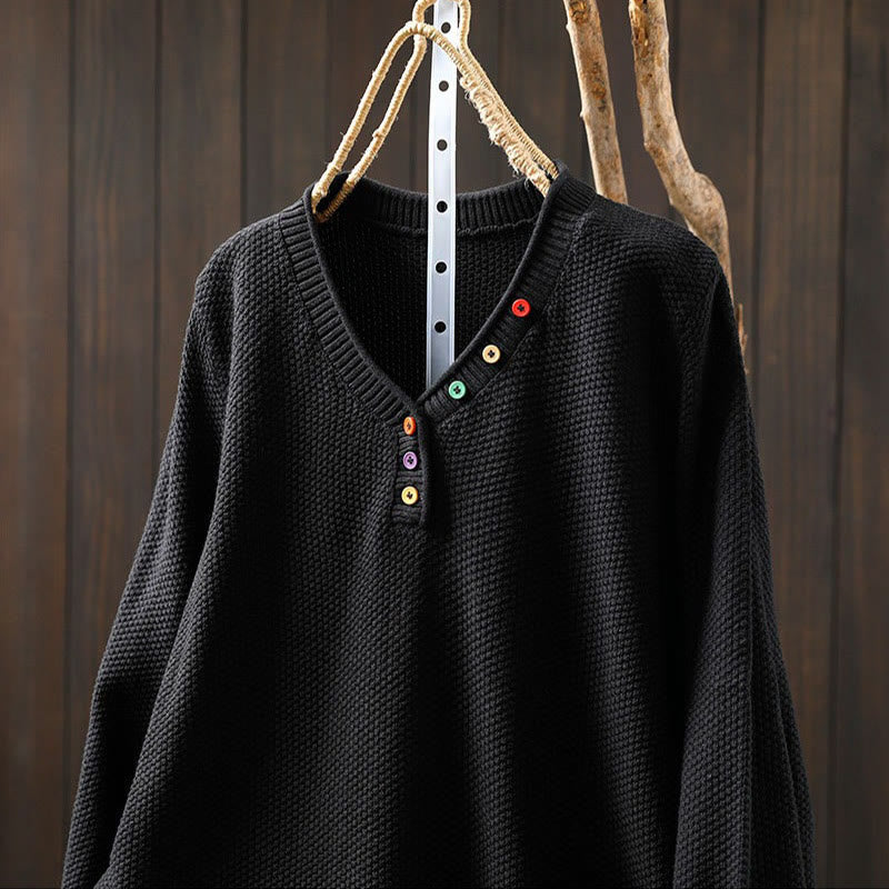 Nimara Ritual Fall Colorful Buttons V-Neck Cotton Women's Long Sleeve Knitted Sweater