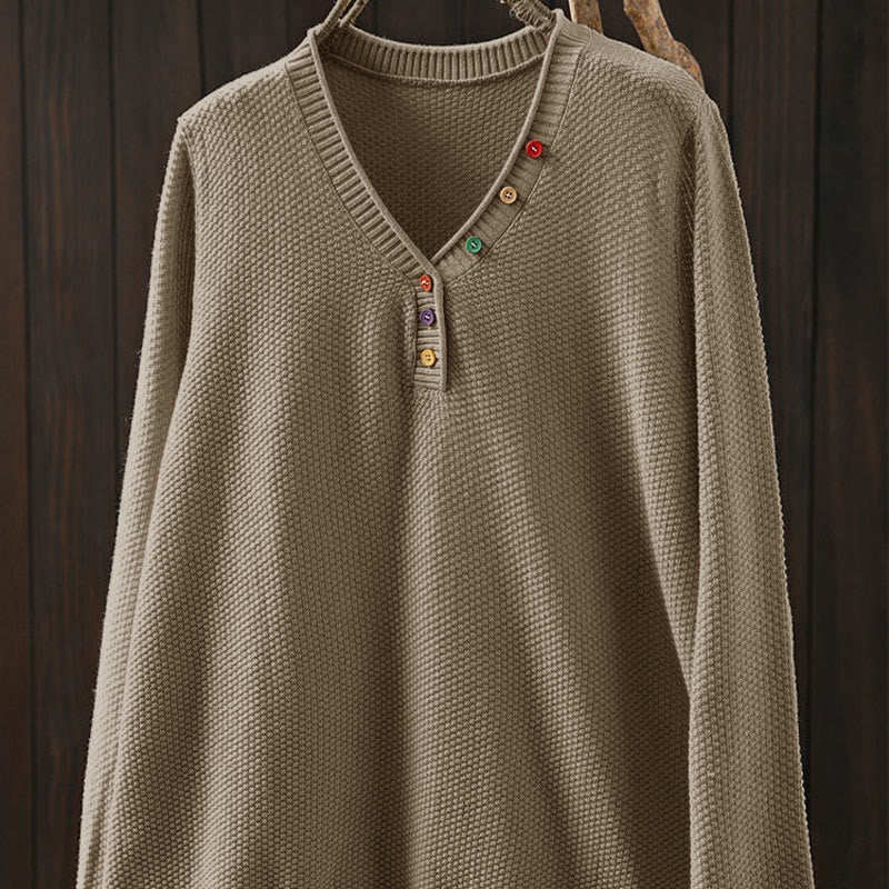 Nimara Ritual Fall Colorful Buttons V-Neck Cotton Women's Long Sleeve Knitted Sweater
