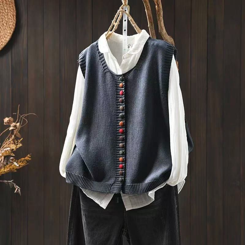 Nimara Ritual Colorful Buttons Women's Sleeveless Knitted Vest Waistcoat