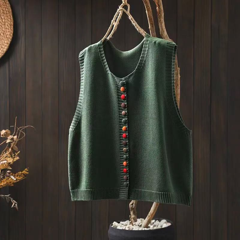 Nimara Ritual Colorful Buttons Women's Sleeveless Knitted Vest Waistcoat
