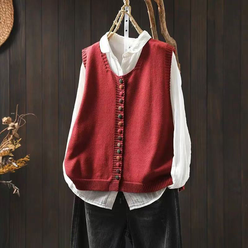 Nimara Ritual Colorful Buttons Women's Sleeveless Knitted Vest Waistcoat