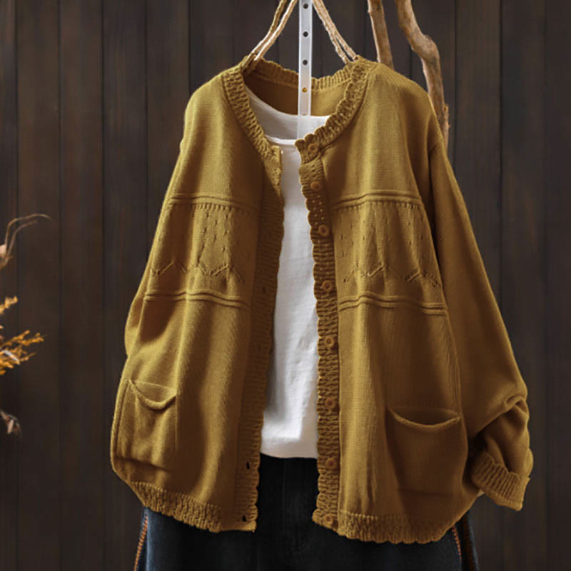 Nimara Ritual Fall Lace Buttons Cotton Women's Long Sleeve Knitted Cardigan Sweater With Pockets